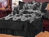 7Pcs Black Jacquard Dahlia Comforter Set Queen