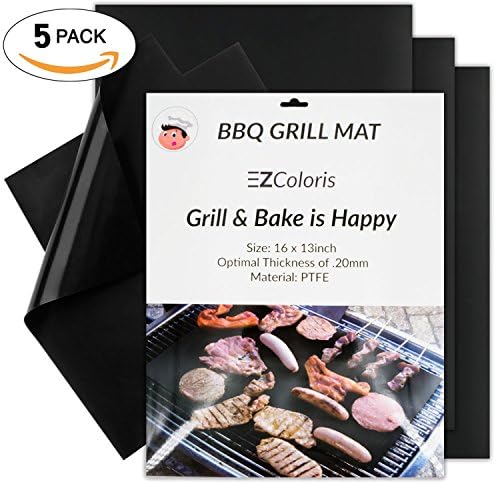 [FDA Approved] Non-stick BBQ Grill Mat, Set of 5 Large Size 13 x 16inch, Easy Cleaning Reusable Barbecue Grilling Pad