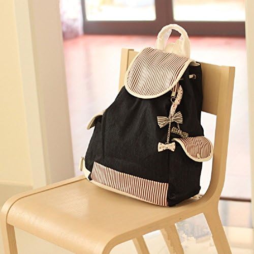 Guoqueen Girl's Leisure Canvas School Bag Stripe and Bow Backpack Sweet Lovely Rucksack Korean Knapsack Casual Laptop Backpack For Students Ladies Women Girls