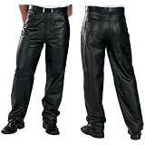 Classic Loose Fit Men's Leather Pants by Xelement - Size : 36
