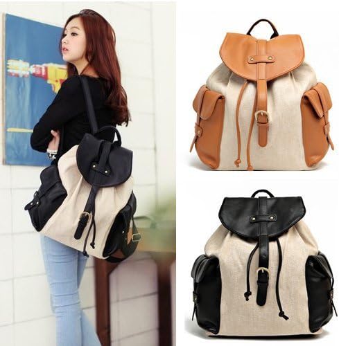 Buypretty Brown Fashion Girl Women's Travel School Shoulder Bag Rucksack Canvas Pu Backpack