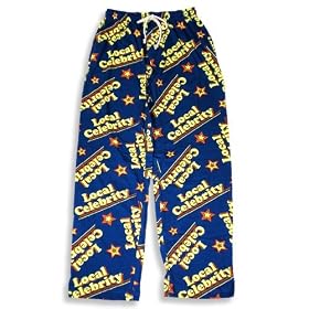 Fun Boxers - Mens Cotton Lounge Pant, 'Local Celebrity' allover Text, Blue Yellow