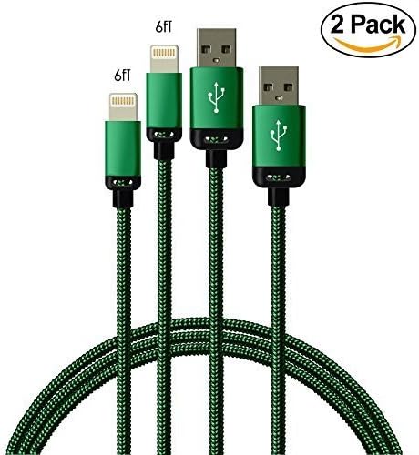 Winky(TM) 2Pack 6FT Extra Long Nylon Braided 8Pin to USB Power Cable Cord with Aluminum Heads for iPhone 6/6s/6 Plus/6s Plus/5/5c/5s, iPod Nano 7 iPod Touch 5 (2x6ft Green)
