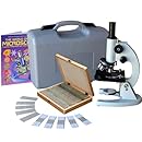 AmScope M60C-ABS-PS100-WM Beginner Microscope Kit, LED and Mirror Illumination, WF10x and WF20x Eyepieces, 40x-1000x Magnification, Includes Case, Set of 100 Prepared Slides, and Book