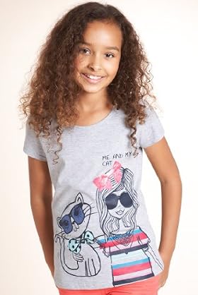 Pure Cotton Short Sleeve Girl & Cat T-shirt