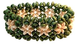Natural Wood Green and White Stars Bracelet
