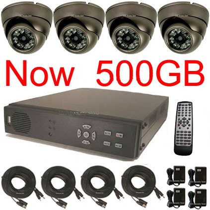 USA Security Store --- 4 Sharp CCD Day/Night Vision Color Cameras with 4 CH Security Surveillance DVR System Built-in 500GB HDD, Included 4x65FT video cables and Power Supplies KIT