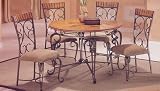 5pc Rustic Oak & Iron Metal Dining Table & 4 chairs Set