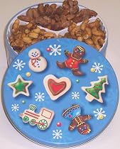Scott's Cakes Glazed Nut Combo Almond, Cashew, and Peanut in a Christmas Cookie Tin