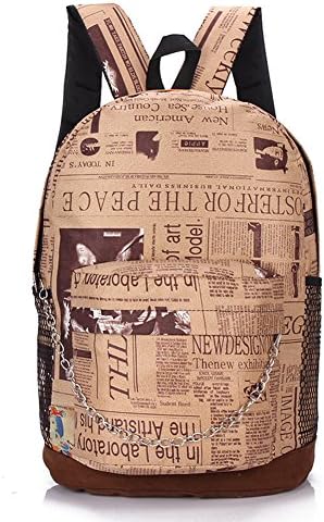 Women's Canvas Map National Flag Fashion Lovely Student School Backpack (Newspaper Beige)
