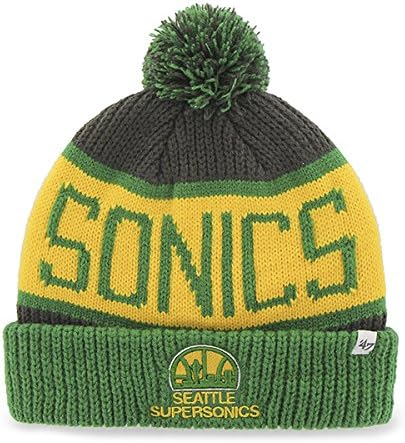 Seattle Supersonics Green Cuff "Calgary" Beanie Hat with Pom - NBA Sonics Cuffed Winter Knit Toque Cap