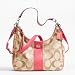 Coach 21873 Signature Stripe Convertible Hobo Handbag Light Khaki and Coral
