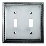 Decorative: Brushed Satin Pewter Beaded Double Switch Wall Plates - Set of 2
