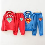 あたたかい裏起毛フード付きパーカー　スーパーマン刺繍入り上下セットアップスウェット　選べる全2色♪ ブルー/140ｃｍ1点 【1点】