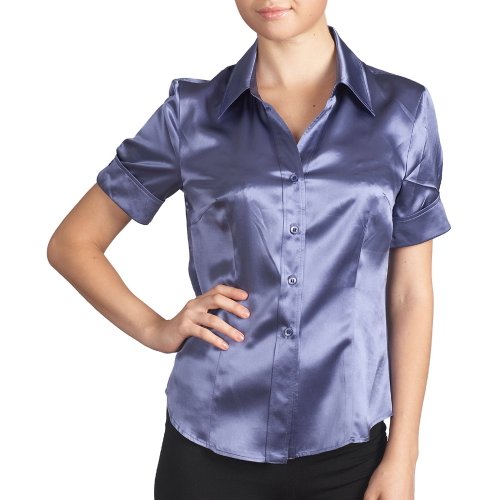 Sandals Cay Women's Short-Sleeve Satin Silk Blouse