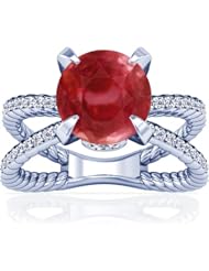 Platinum Round Cut Pink Sapphire Ring With Sidestones