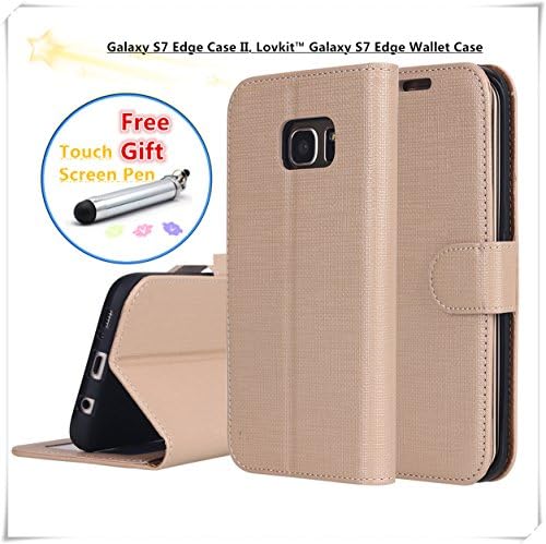 Galaxy S7 Edge Case, Lovkit™ Galaxy S7 Edge Wallet Case II, Luxury PU Leather Case Flip Cover with Card Slots, Pocket &amp; Stand Function For Samsung Galaxy S7 Edge- Gold