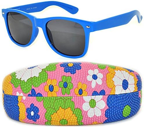 Dark Blue Vintage Wayfarer Nerd Smoke Lens Sunglasses with Daisy Pink Case