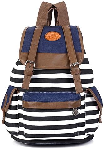 TOPWELL88 Unisex Fashionable Canvas Backpack Rucksack Satchel Shoulder Travel Gym Bag School Bag Laptop Bag for Teens Girls Boys Students Cute Stripe Bag (black)