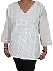 White Boho Blouse Tops Floral Embroidered Cotton Yoga Tunic Indian Kurta S (Chest:36")
