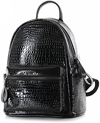 Alengo® Women's Small Fashion Casual Backpack Crocodile Patent Leather Backpack Black
