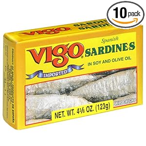 Vigo Sardines in Soy an Olive Oil, 4.375-Ounce Cans (Pack of 10) by Vigo