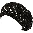 Swirl Knit Winter Ski Beret Knit Tam Hat Shiny Black with Gold Threading