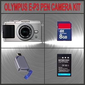 Olympus E-P3 PEN Digital Camera with 14-42mm Lens (Silver) + Huge Accessories Package Including 8GB SDHC Memory Card + High Capacity PS-BLS1 Replacement Lithium-Ion Battery + Hi-Speed SD Card Reader + Kit