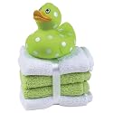 Elegant Baby Rubber Duck and Washcloth Gift Set - Green