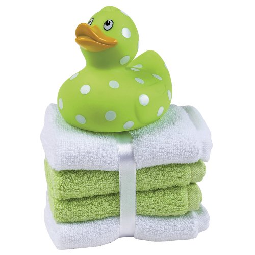 Elegant Baby Rubber Duck and Washcloth Gift Set – Green