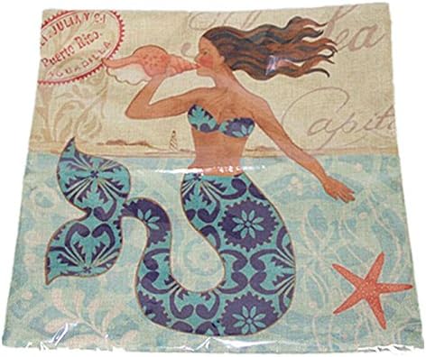 Beach Conch, Mermaid Pattern Pillow Case Square Synthetic Flax Zippered Printed Pillowcase Throw Cushion Cover, 18 "X18 "