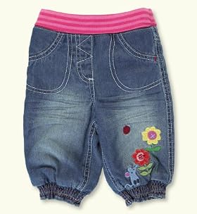 Pure Cotton Ribbed Waistband Floral Embroidered Jeans