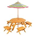 KidKraft Octagon Table with Stools and Striped Umbrella