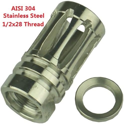 GRG Stainless Steel AISI 304 .223/5.56 1/2x28 Thread Bird Cage Muzzle Brake, With Stainless Steel Washer