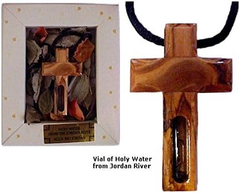 Olive Wood Cross Necklace with Holy Water