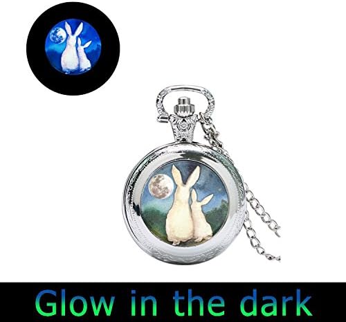 Funny One Glowing Rabbit Watch Necklace Full Moon I Love You To The Moon And Back Art Watch Pendant