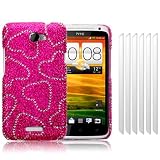 HTC One X Love Hearts Diamante Case / Cover / Shell / Shield + 6-in-1 Screen Protector Pack Part Of The Qubits Accessories Range