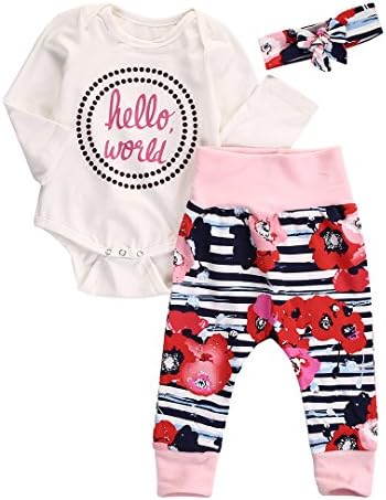 3PCS Newborn Baby Girl Top Romper+Pants Leggings Coming Home Outfits Set Clothes (6-12 Months, Round)