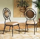 Set of 2 Dining Side Chairs with Oval Back in Antique Brown Finish