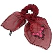 100% Silk Crepe Embroidered Rose Square Neckerchief Scarf - Burgundy