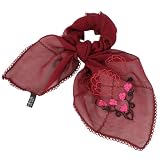 100% Silk Crepe Embroidered Rose Square Neckerchief Scarf - Various Colors Available