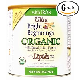 Bright Beginnings Organic Milk Based Infant Formula Powder with Iron and DHA,  25.75 Ounce Cans (Pack of 6)