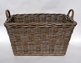Grey Rattan Wicker Rectangle Log Basket