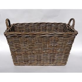 Grey Rattan Wicker Rectangle Log Basket