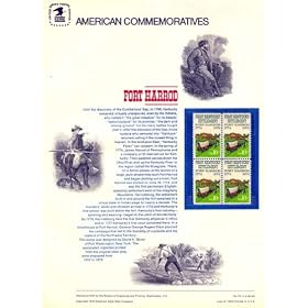 American Commemorative Page with Block of 4 MNH Stamps Fort Harrod First Kentucky Settlement Issued 1974