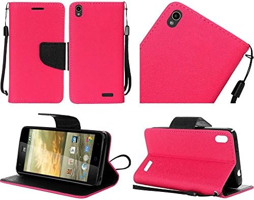 ZTE Warp Elite Case, ZTE Warp Elite N9518 Case By Crazycov Premium Pu Leather Flip Wallet Credit Card Cover Case (w-Hot Pink)