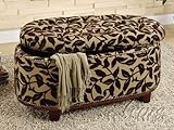 Storage Ottoman with Nail Head Trim in Leaves Fabric