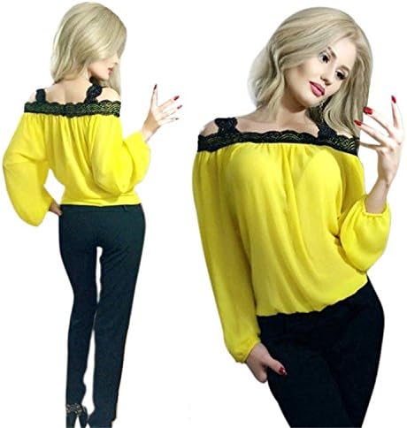 Karenemp Dresses Women Off Shoulder Long Sleeve Shirt Chiffon Blouse Top T-Shirt YellowLarge