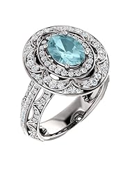 14K White Gold 8.00x6.00mm Oval Cut Mozambique Blue Paraiba Tourmaline and Diamond Ring -- LIFETIME WARRANTY