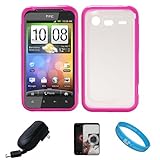 Durable Crystal Hard Case Cover with Pink Rubberized TPU Silicone Skin Edge ....